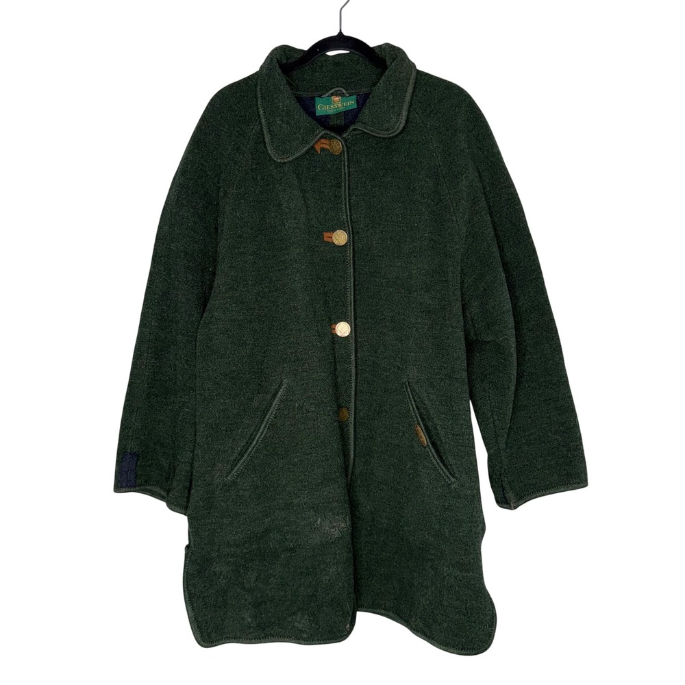 Giesswein Boiled Wool Coat Womens L Green Good Vintage Austrian Loden Jacket
